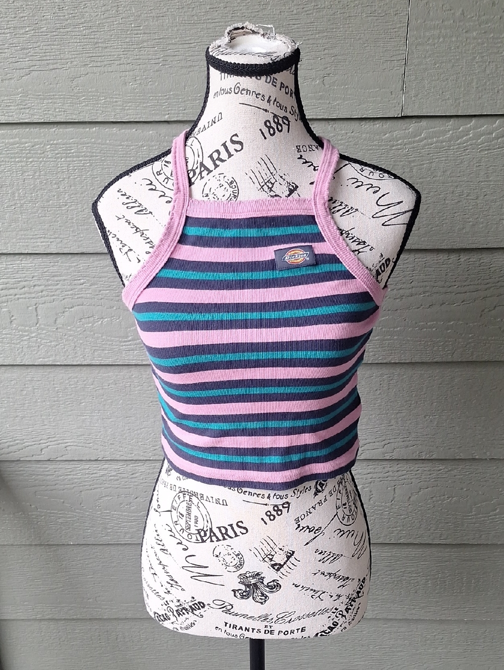 Dickies Striped Rib-Knit Cropped Tank Top Size Small